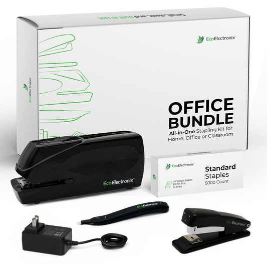 EcoElectronix Electric & Manual Stapler Office Bundle Kit - 50 Sheet Capacity, Quiet, Heavy Duty, Dual Power StaplePro & Staples