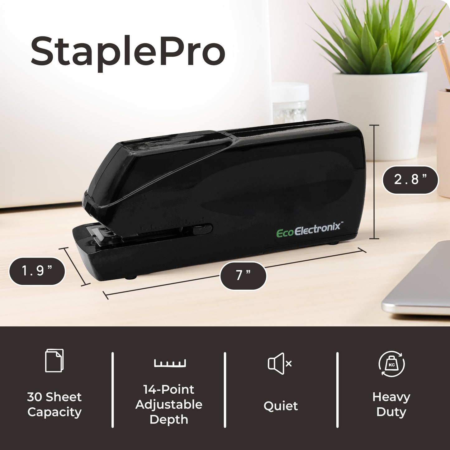 EcoElectronix Electric & Manual Stapler Office Bundle Kit - 50 Sheet Capacity, Quiet, Heavy Duty, Dual Power StaplePro & Staples